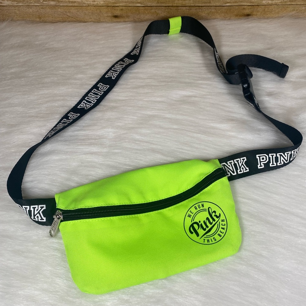 Victoria’s Secret PINK Fanny Pack Adjustable Waist We Run This Beach Neon Green
